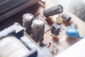 A thick layer of dust covers the internal electronic components of the computer Royalty Free Stock Photo