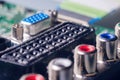 A thick layer of dust covers the internal electronic components of the computer Royalty Free Stock Photo