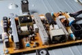 A thick layer of dust covers the internal electronic components of the computer Royalty Free Stock Photo