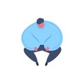 Thick man character sitting pose isolated relax male cartoon full length flat