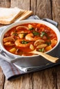 Thick Manhattan chowder soup close-up. Vertical Royalty Free Stock Photo