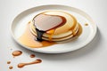 Thick maple syrup pouring onto a stack of fresh pancakes. Pancakes with syrup. Generative AI. Royalty Free Stock Photo