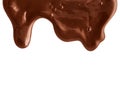 Thick melted milk chocolate drips on white background
