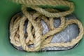 Thick mooring rope on ship deck