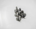 Thick Old Retro Wing Nuts Aligned Pattern On White Background