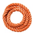 Thick Orange Rope Coiled in a Circle on White Background loop Royalty Free Stock Photo