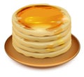 Thick pancakes with honey on plate. Stack of pancakes Royalty Free Stock Photo