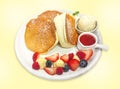 Thick pancakes with ice cream and mix berry Royalty Free Stock Photo