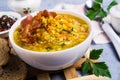 Thick pea soup with bacon Royalty Free Stock Photo