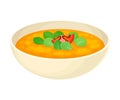 Thick Pea Soup with Spinach Served in Deep Bowl Vector Illustration