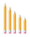 Thick pencil with eraser. Set of different size pencils. Vector