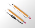 Thick pencil with eraser. Set of different size pencils. Vector illustration in realistic style. 4B and 8B diferent type