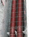 Thick polyethylene pipes in the excavation of the road Royalty Free Stock Photo