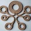 Thick rope arranged in a symmetrical pattern on a light blue background Royalty Free Stock Photo