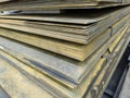 thick rusty hot rolled steel sheets stack corner, close-up Royalty Free Stock Photo