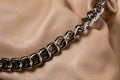 Thick shiny chain on brown leather