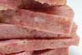 Thick slices of delicious brawn, cold cut made with flesh from the head of a pig in aspic Royalty Free Stock Photo