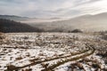 Thick smog over rural areas of Southern Poland.