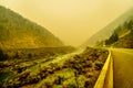 Thick Smoke in the Fraser Canyon in the Province of British Columbia, Canada