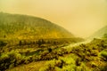 Thick Smoke in the Fraser Canyon in the Province of British Columbia, Canada