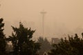 Thick smoke haze above Space Needle, Seattle on September 12, 2020.