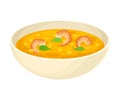 Thick Soup with Shrimps and Corn Served in Deep Bowl Vector Illustration