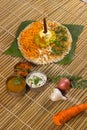 Thick spongy dosas served together with coconut chutney and sambhar