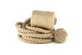 Thick strong jute rope and twine spools on white Royalty Free Stock Photo