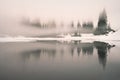 Thick sunrise fog at Reflection Lake Mt Rainier National Park Royalty Free Stock Photo