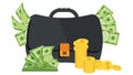 Thick swollen male black briefcase with money. Royalty Free Stock Photo