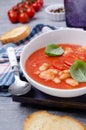 Thick tomato soup with beans Royalty Free Stock Photo