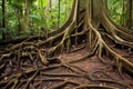 thick tree roots entrenched in the jungle floor