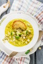 Thick vegetable soup puree with Brussels sprouts