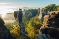 Scenic view of the misty elbe valley