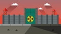 A thick wall of reinforced concrete serving as a protective barrier around the reactors.. Vector illustration. Royalty Free Stock Photo