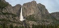 Thick Water Flow in Upper Yosemite Fall Drops into Valley Royalty Free Stock Photo