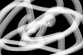 Thick white tangled line on black background made of repeated squares illustration.
