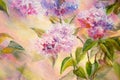 Thickets of lilac bush at sunrise. Oil painting Royalty Free Stock Photo