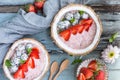 Smoothie Bowls with Strawberries and Dragon Fruit