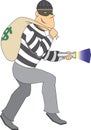 Thief with bag of money and flashlight