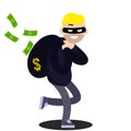 Thief with bag of money. Problem of urban economic security. Royalty Free Stock Photo