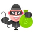 Thief With A Bag Of Money Running From Prosecution. Vector Illustration