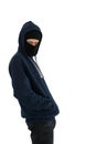 Thief with balaclava isolated on white background Royalty Free Stock Photo