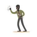 Thief in a black mask with master keys. Colorful cartoon character vector Illustration Royalty Free Stock Photo