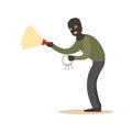 Thief in a black mask with master keys and flashlight. Colorful cartoon character vector Illustration Royalty Free Stock Photo