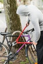 Thief breaking the bicycle lock