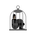 Thief in cage. criminal behind bars. vector illustration