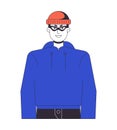 Thief in cap gloating flat line color vector character