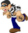 Thief carrying bag of money with a dollar sign