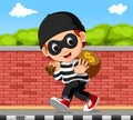 Thief cartoon carrying bag of money with a dollar sign Royalty Free Stock Photo